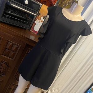 Women's Black Ruffle Sleeve Dress - Classic Short Dress